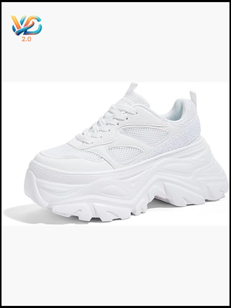 Chunky Rhinestone Sneakers Breathable Lace-Up Platform Walking Shoes Fashion